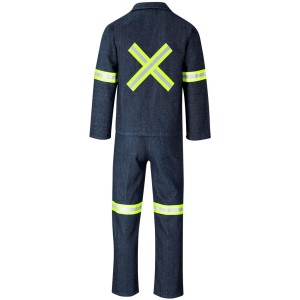 Vintage 100% Cotton Denim Conti Suit - Reflective Arms, Legs & Back - Yellow Tape